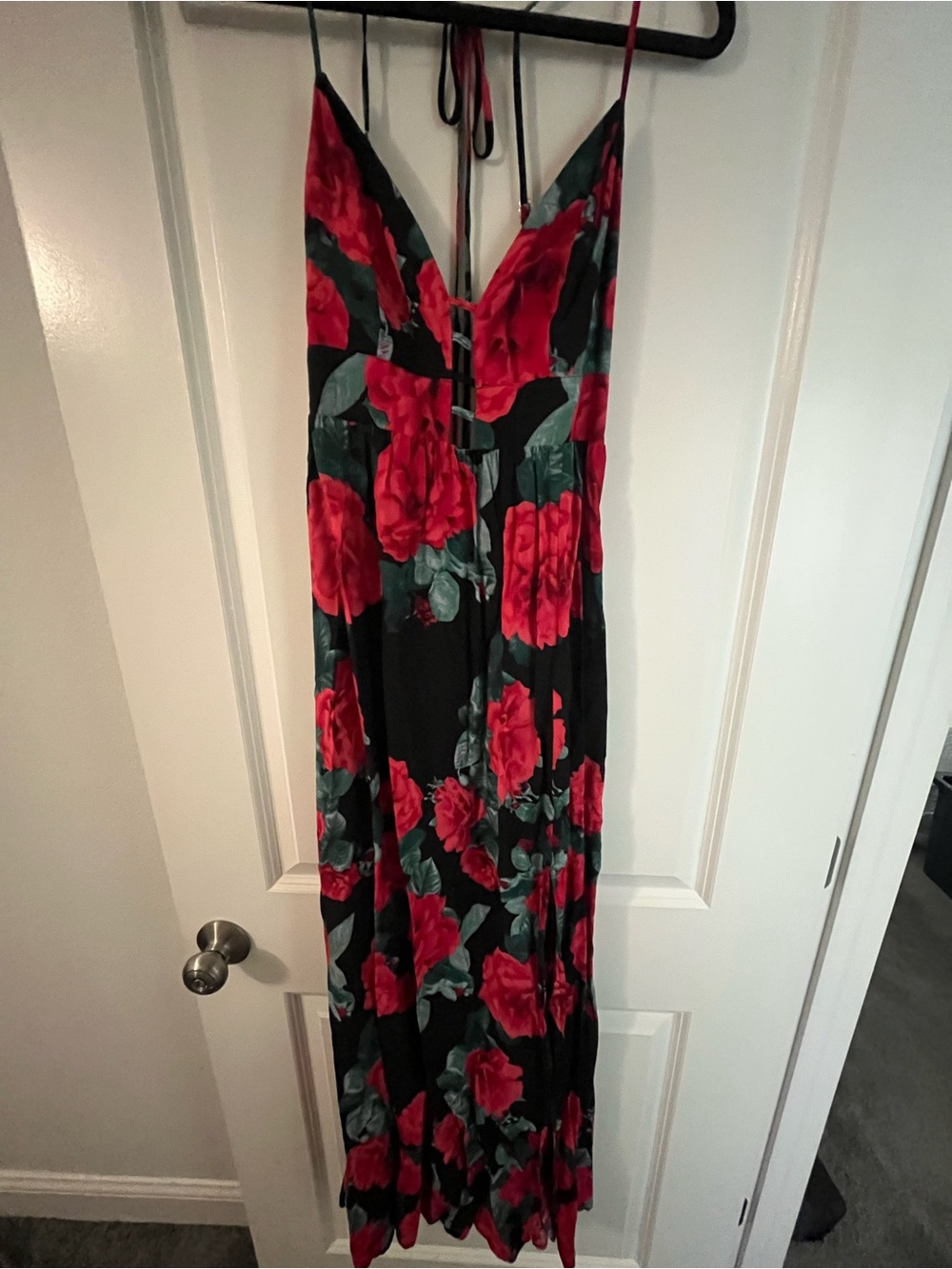 Red Dress Boutique Black Maxi Dress with Red Rose Print